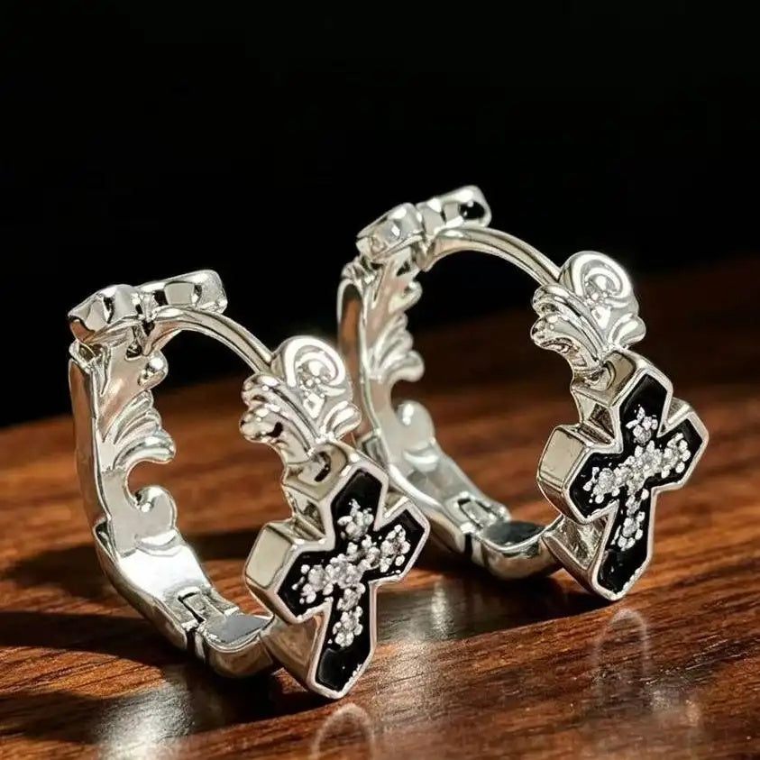 Retro Pattern Circle Cross Hip Hoop Earrings