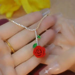 Retro Red Rose Flower Jewelry Set