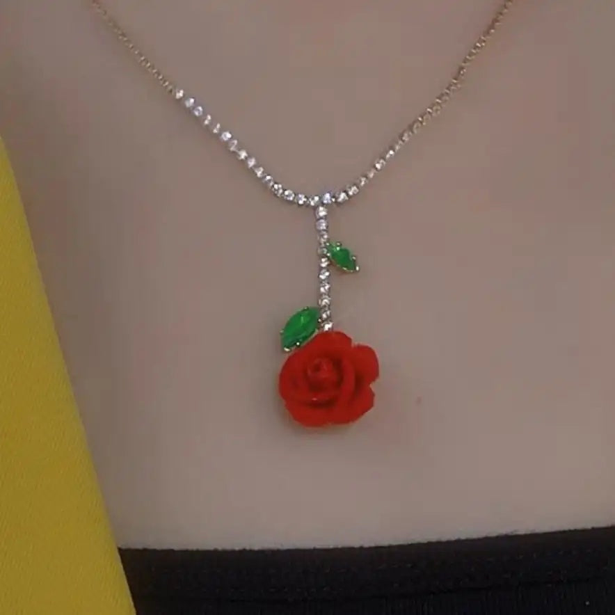 Retro Red Rose Flower Jewelry Set