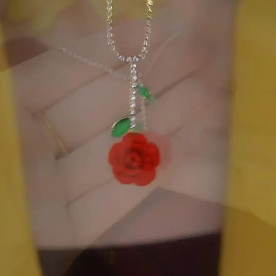 Retro Red Rose Flower Jewelry Set