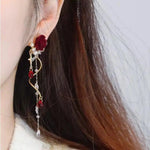 Retro Red Rose Non-Piercing Clip-On Stud Earrings