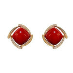 Retro Red Square Needle Earrings