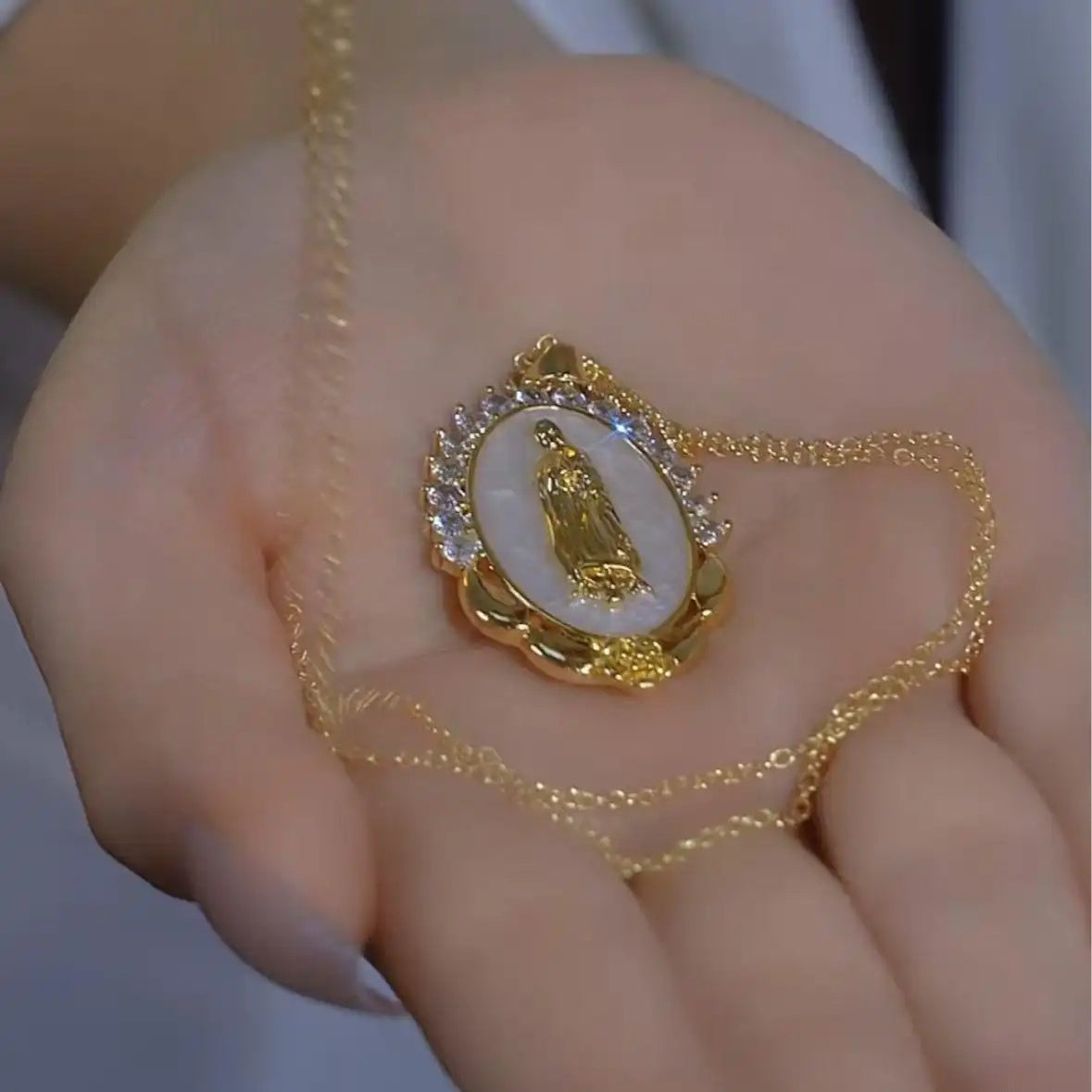 Retro Virgin Mary Real Gold Pendant Necklace