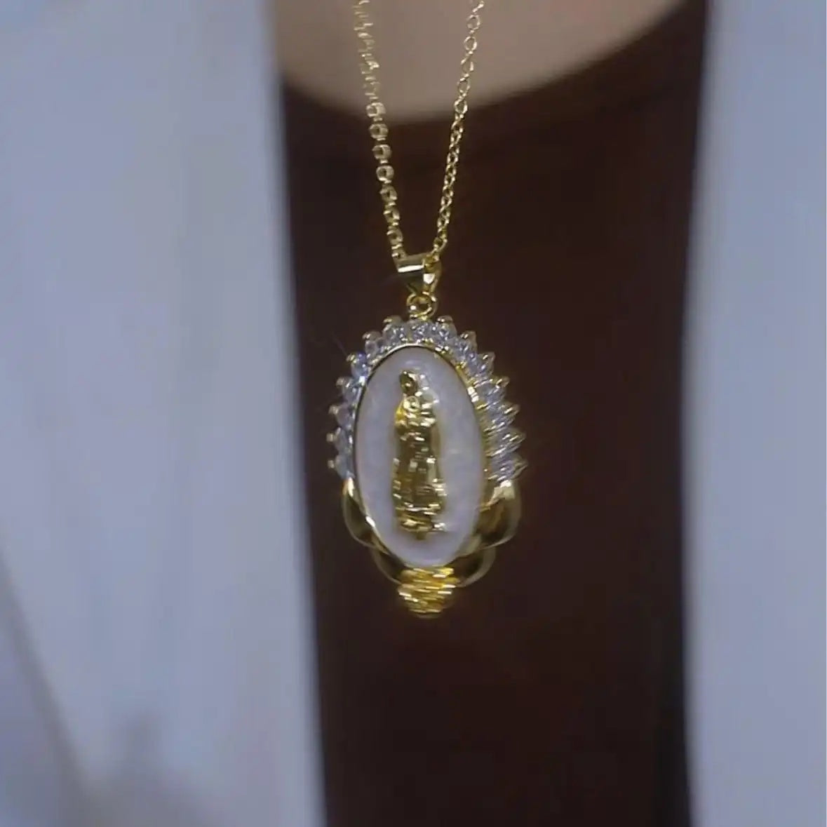 Retro Virgin Mary Real Gold Pendant Necklace
