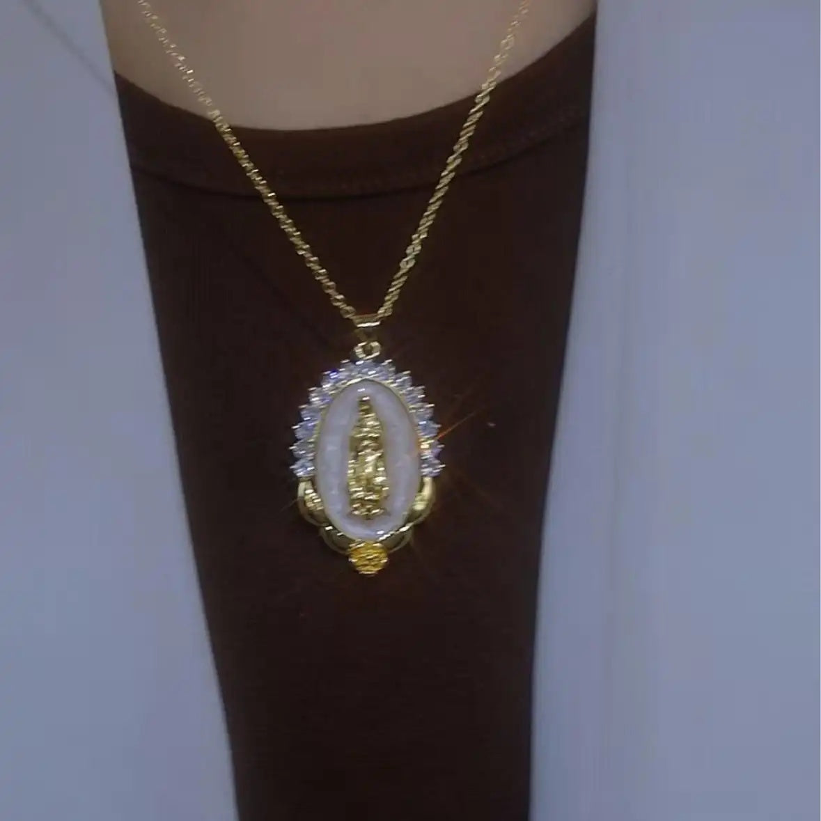 Retro Virgin Mary Real Gold Pendant Necklace