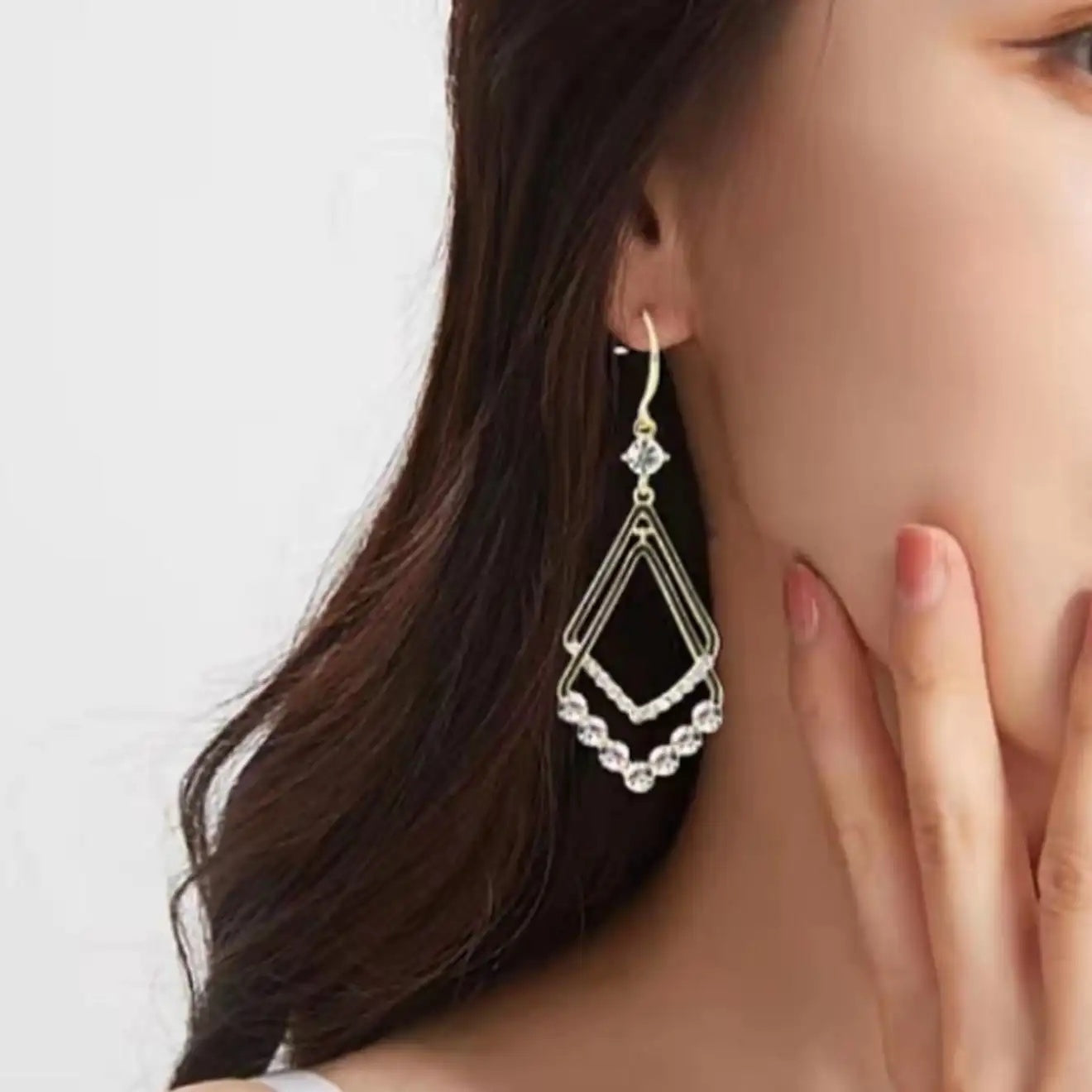 Rhombus Black Geometric Earrings