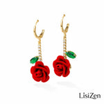 Romantic Flocked Rose Flower Drop Earrings