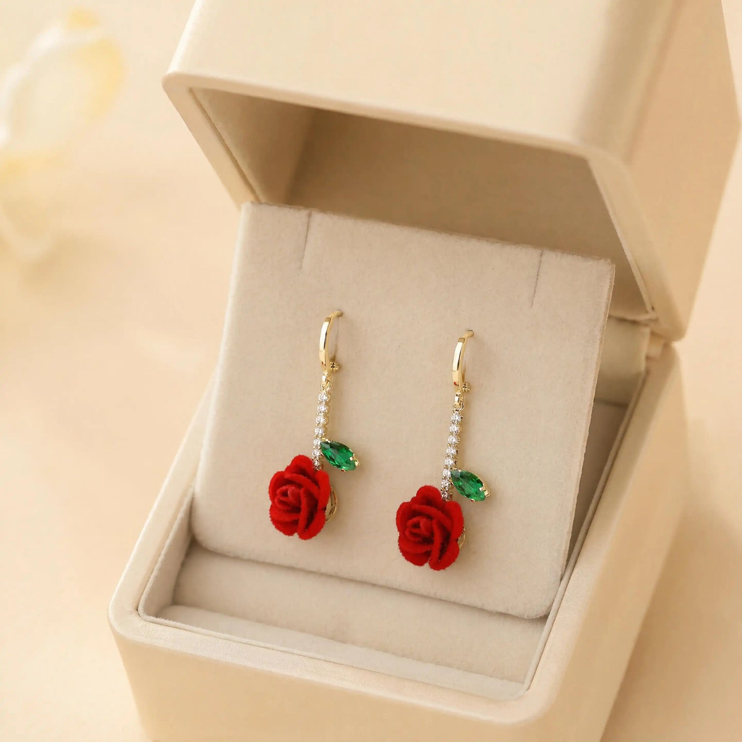 Romantic Flocked Rose Flower Drop Earrings