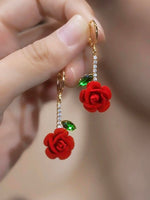 Romantic Flocked Rose Flower Drop Earrings