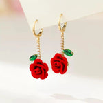 Romantic Flocked Rose Flower Drop Earrings