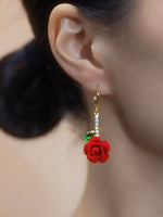 Romantic Flocked Rose Flower Drop Earrings