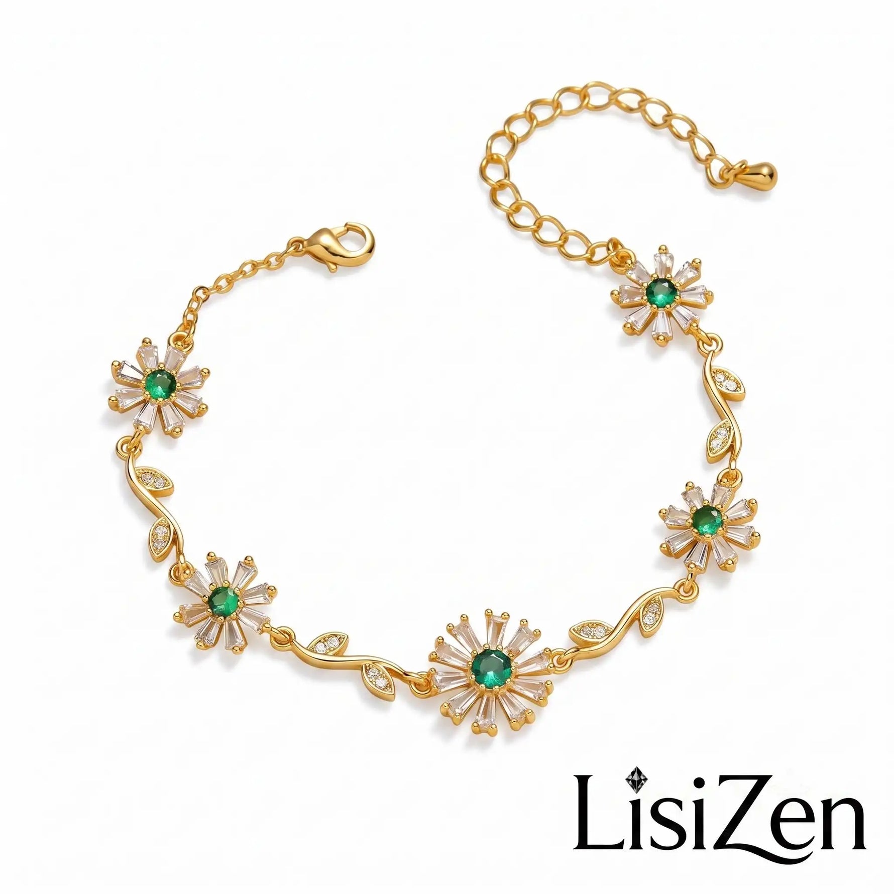 Romantic Green Crystal Flower Chain Bracelet