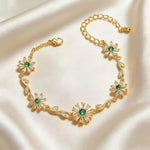 Romantic Green Crystal Flower Chain Bracelet