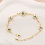 Romantic Green Crystal Flower Chain Bracelet