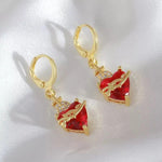 Romantic Red Heart Cross Rose Stud Earrings