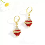 Romantic Red Heart Cross Rose Stud Earrings