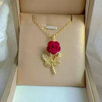 Romantic Red Rose Crystal Flower Necklace
