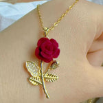 Romantic Red Rose Crystal Flower Necklace