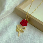 Romantic Red Rose Crystal Flower Necklace