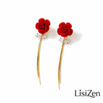Romantic Retro Red Rose Tassel Drop Earrings