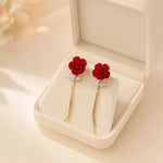 Romantic Retro Red Rose Tassel Drop Earrings
