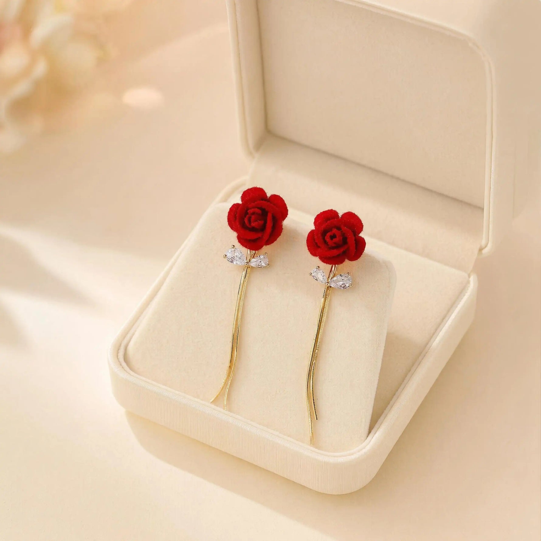 Romantic Retro Red Rose Tassel Drop Earrings