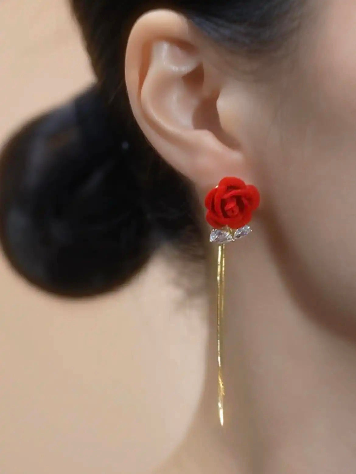 Romantic Retro Red Rose Tassel Drop Earrings