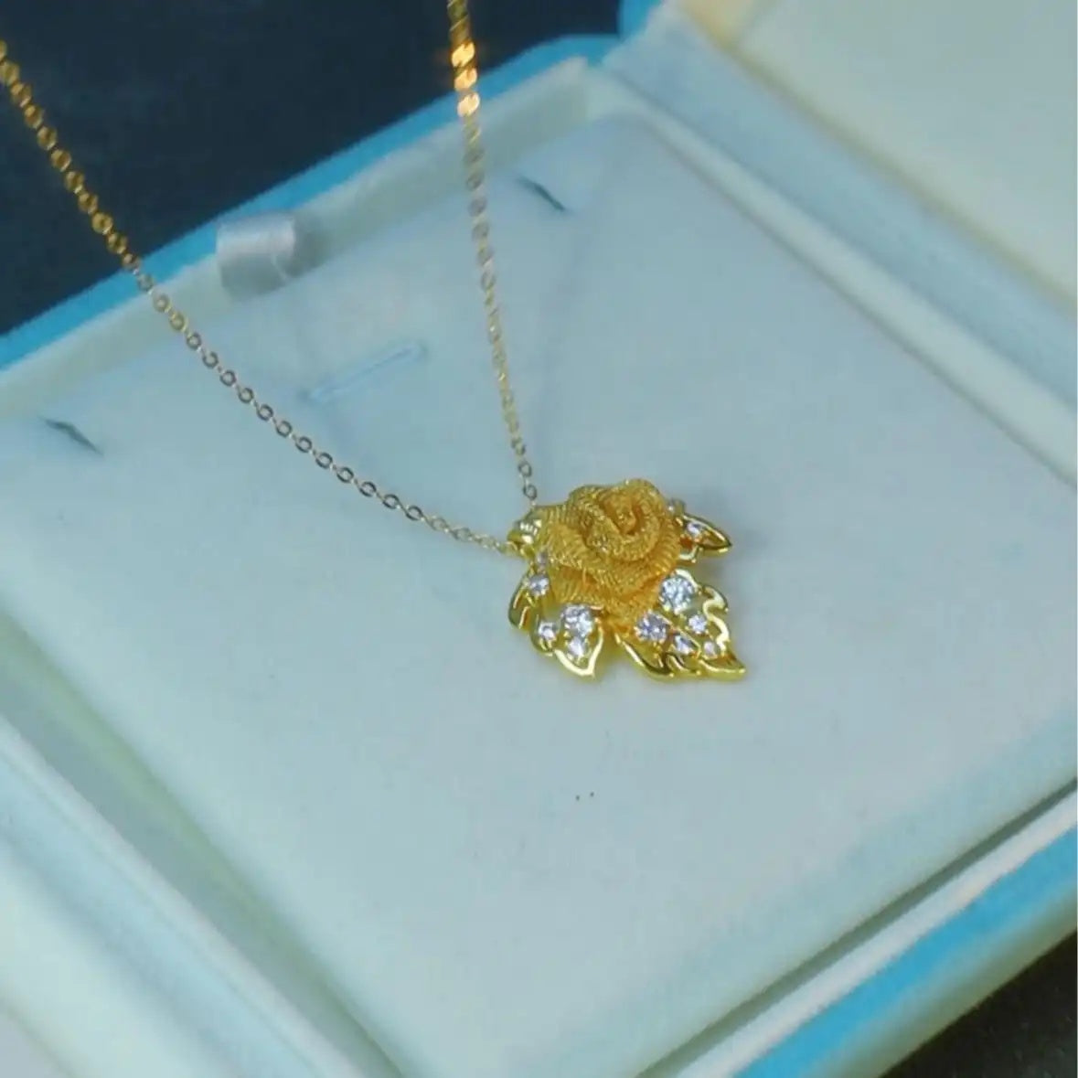 Rose and Maple Leaf Pendant Necklace