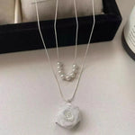 Rose and Pearl Pendant Necklace