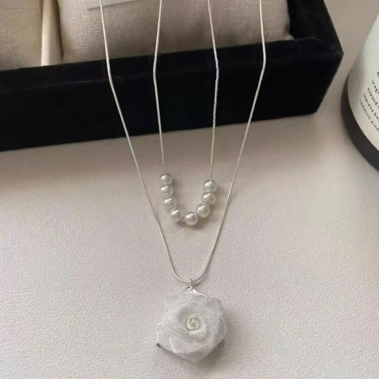 Rose and Pearl Pendant Necklace