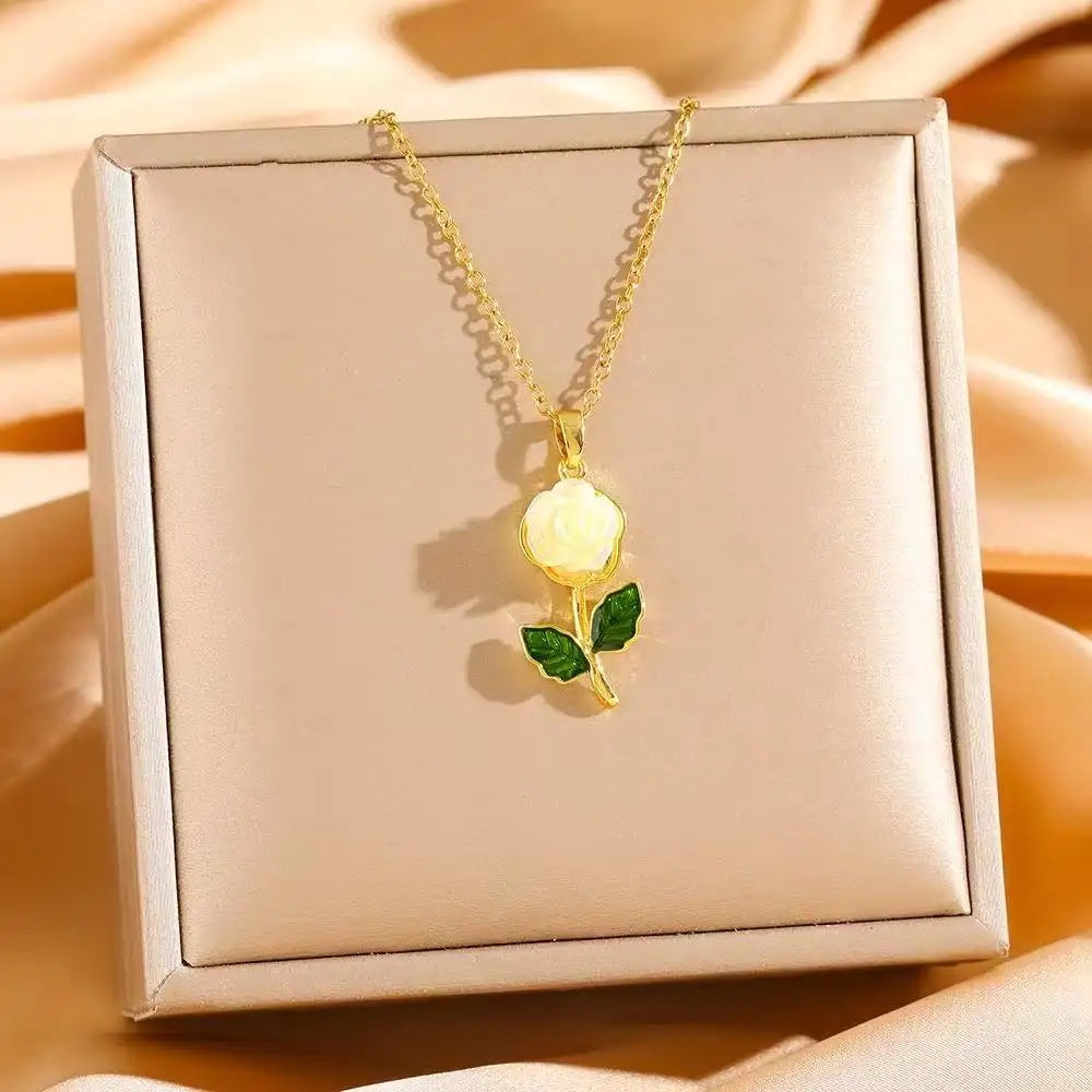 Rose Blossom Crystal Pendant Necklace
