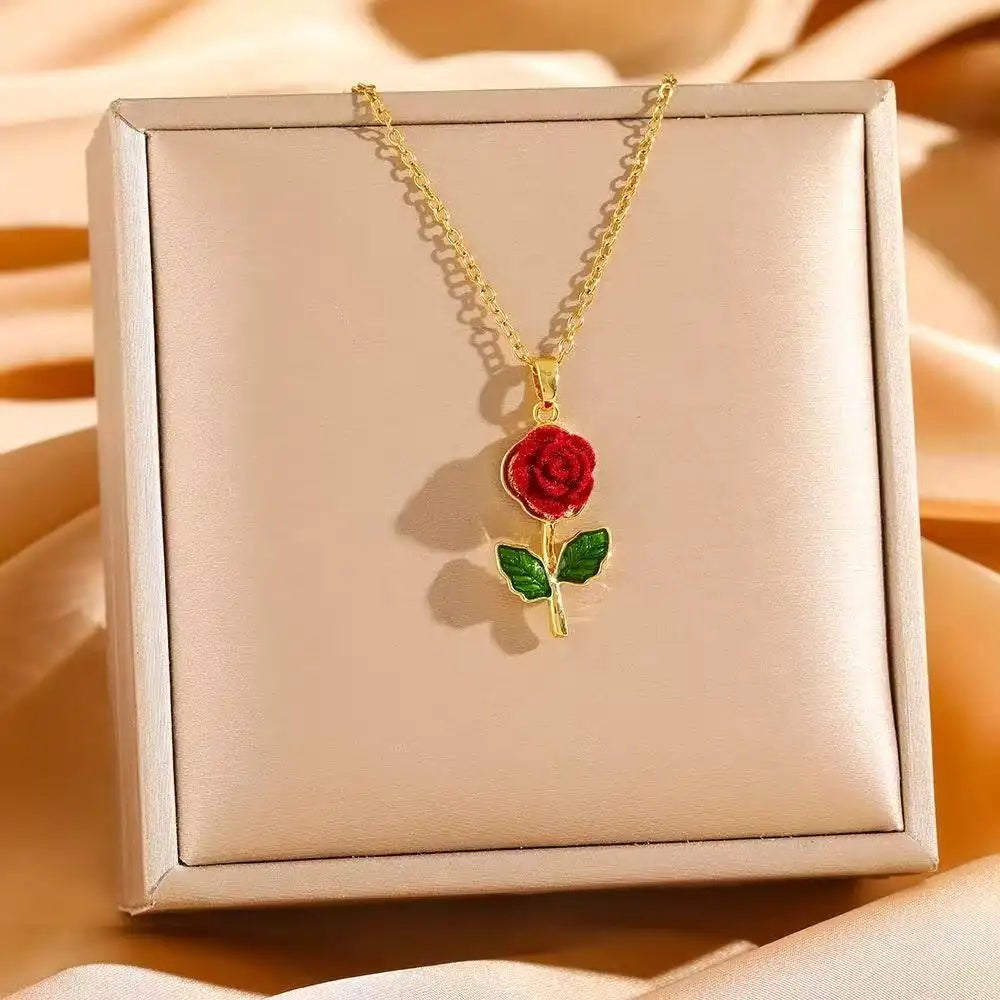 Rose Blossom Crystal Pendant Necklace