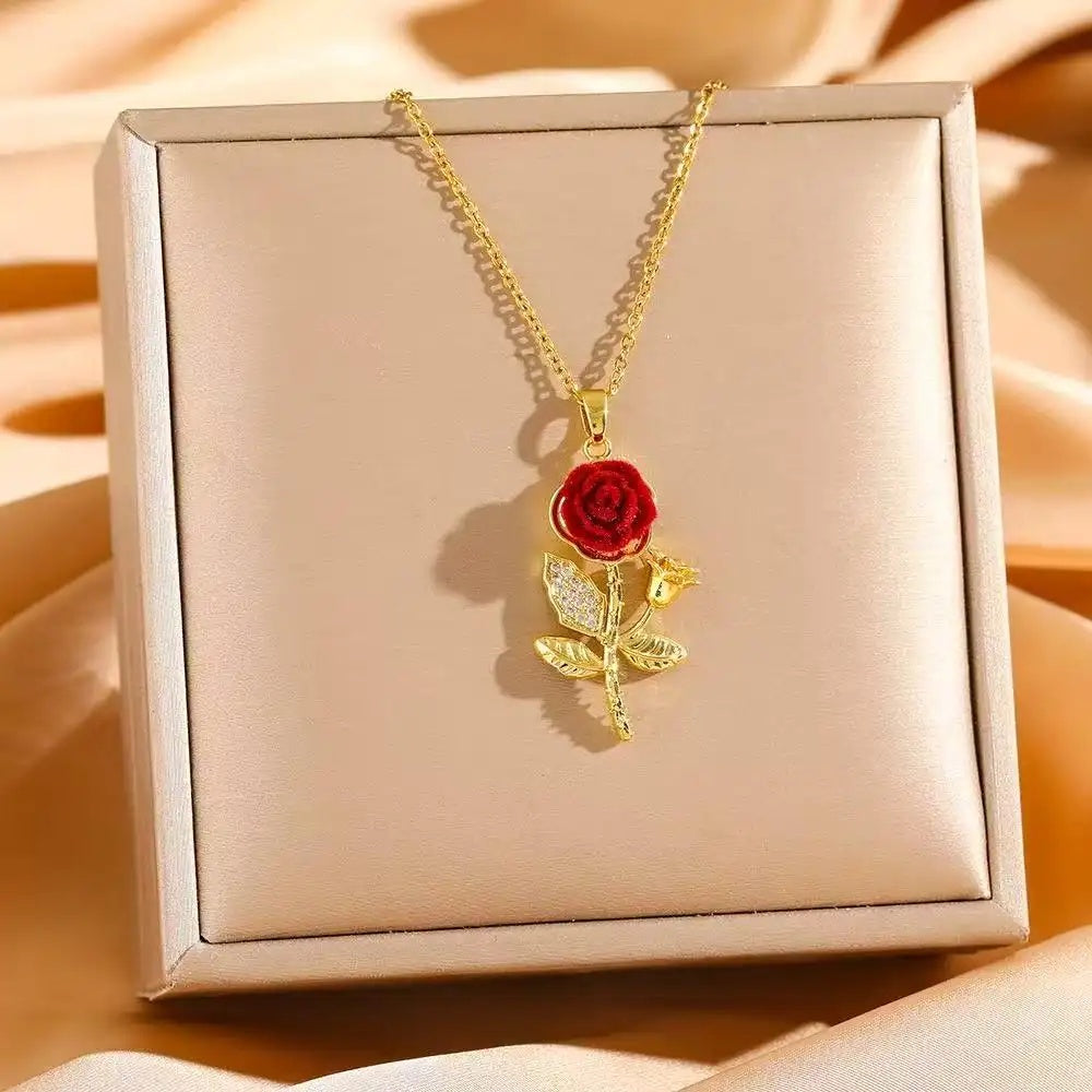 Rose Blossom Crystal Pendant Necklace