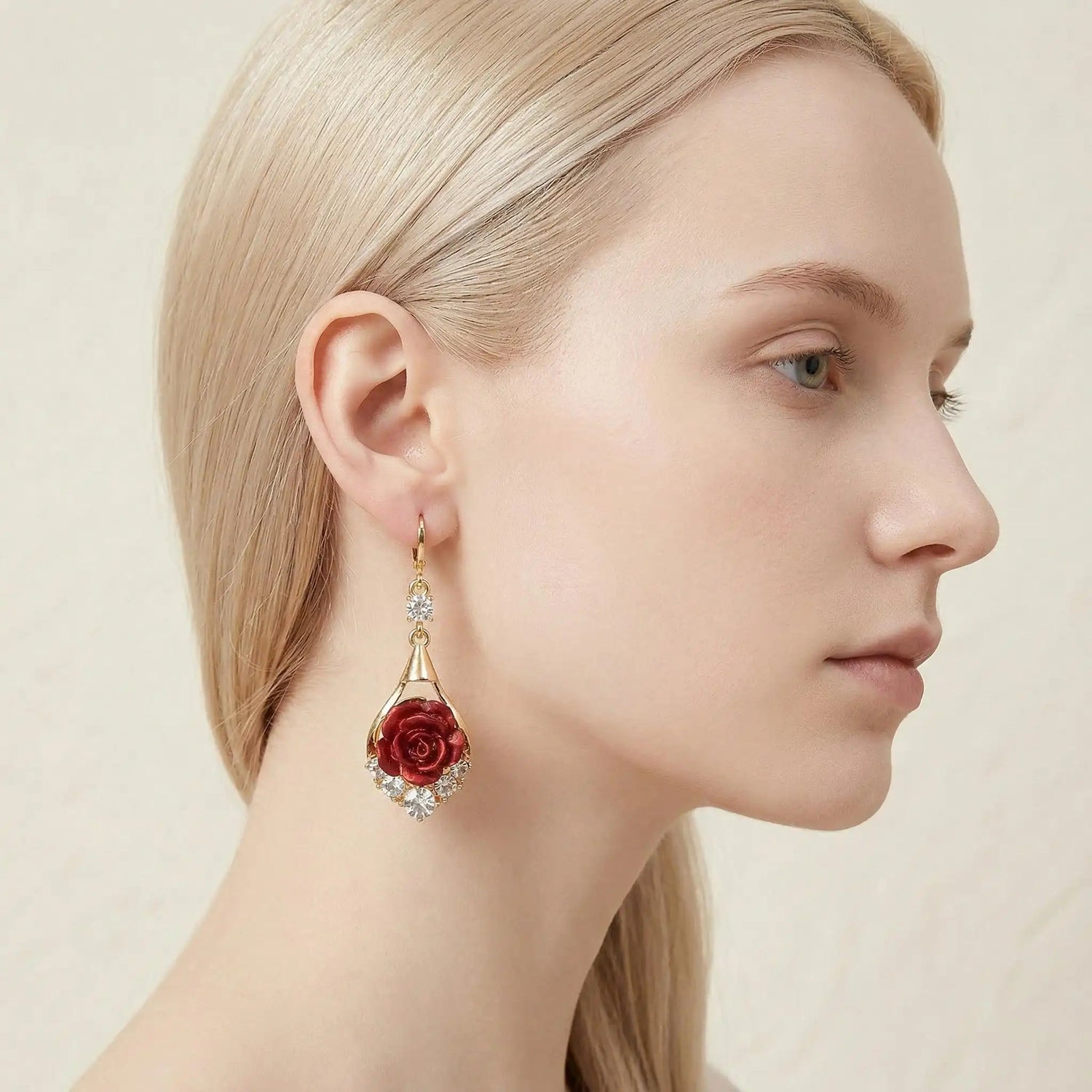 Rose Crystal Tassel Drop Earrings