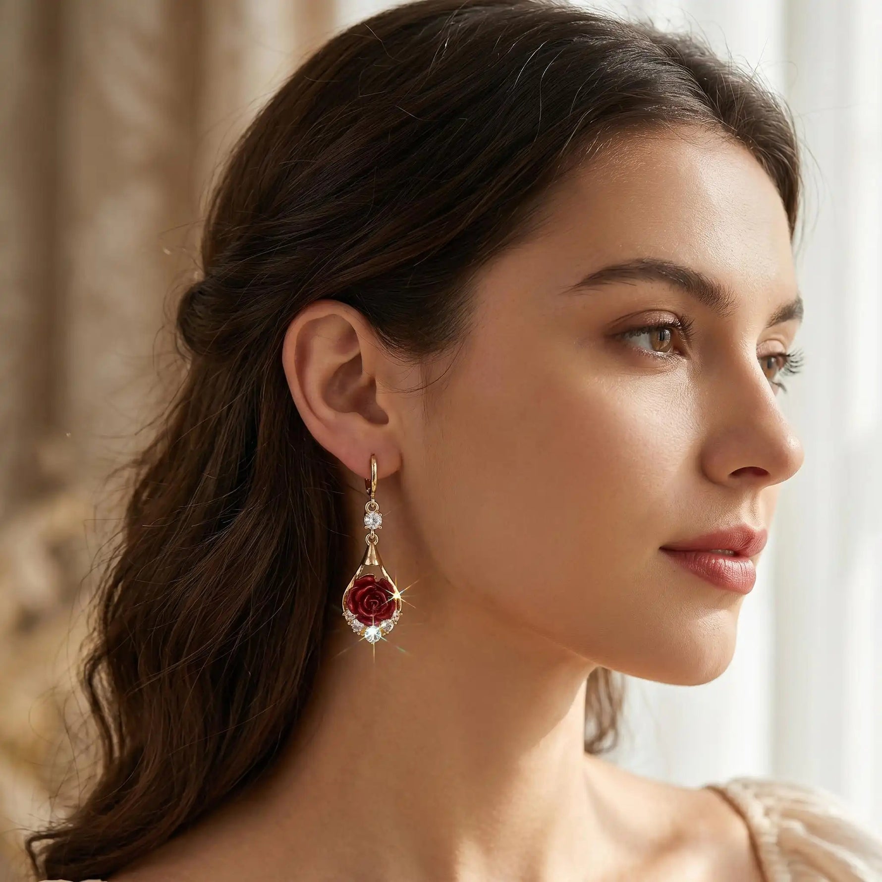 Rose Crystal Tassel Drop Earrings