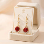 Rose Crystal Tassel Drop Earrings