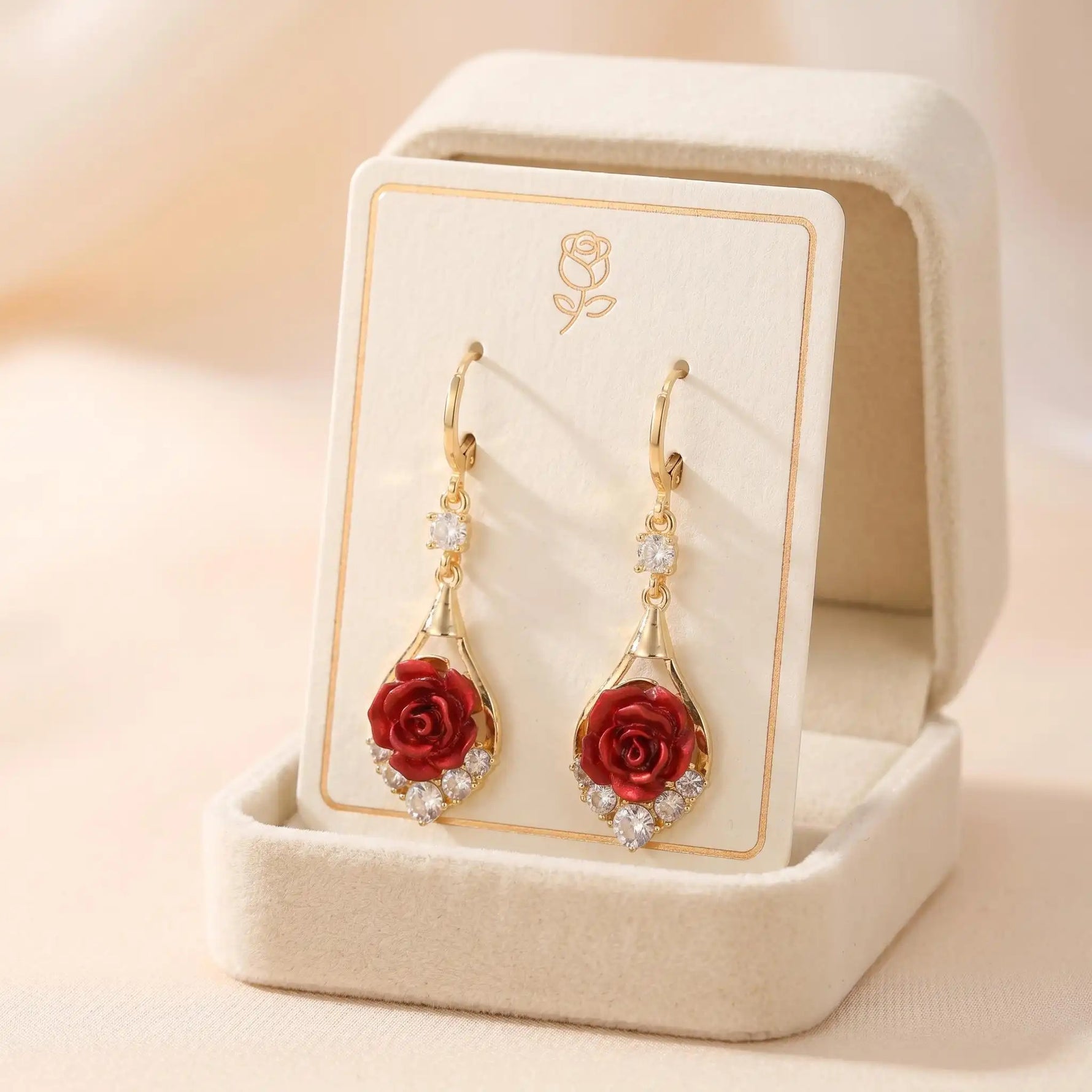 Rose Crystal Tassel Drop Earrings