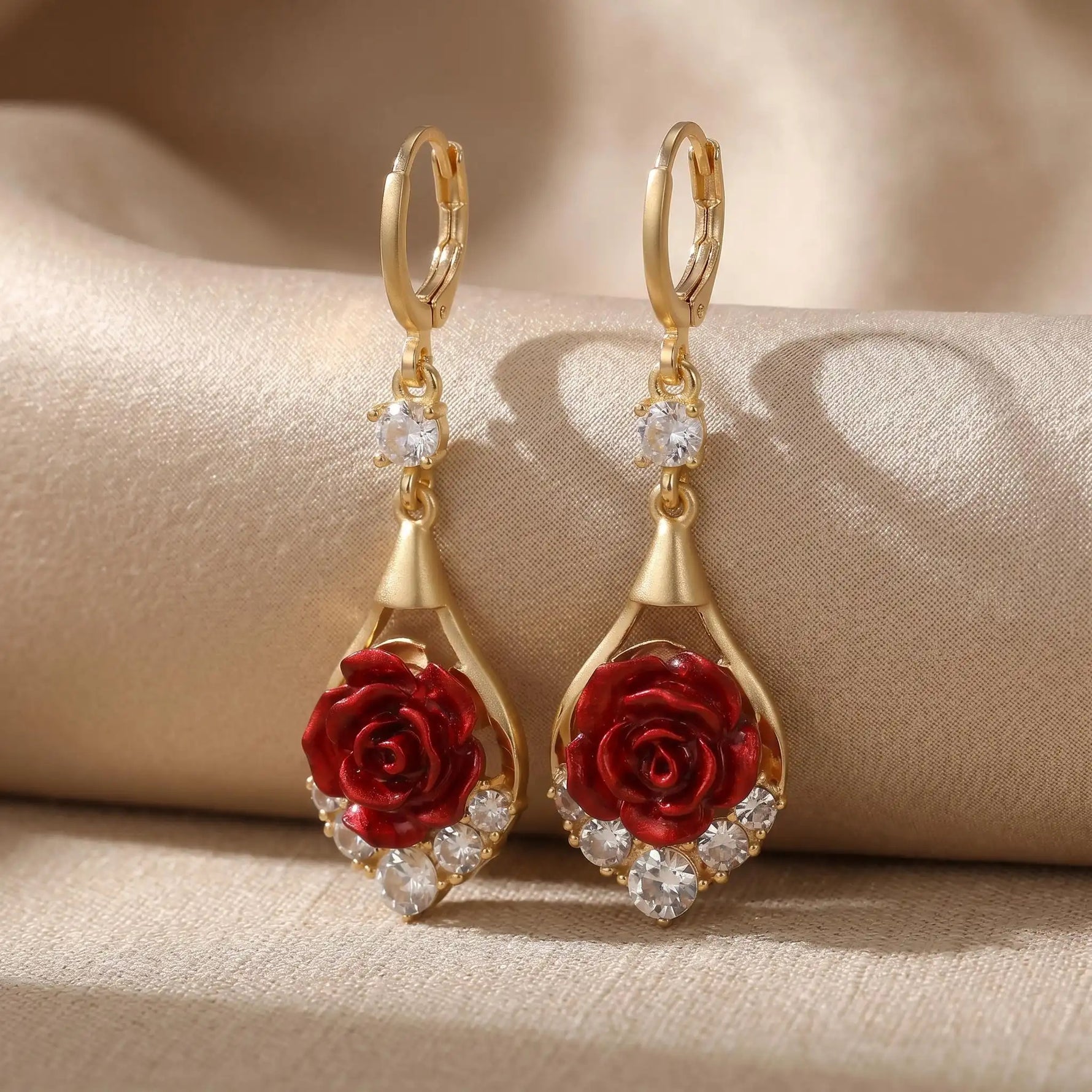 Rose Crystal Tassel Drop Earrings