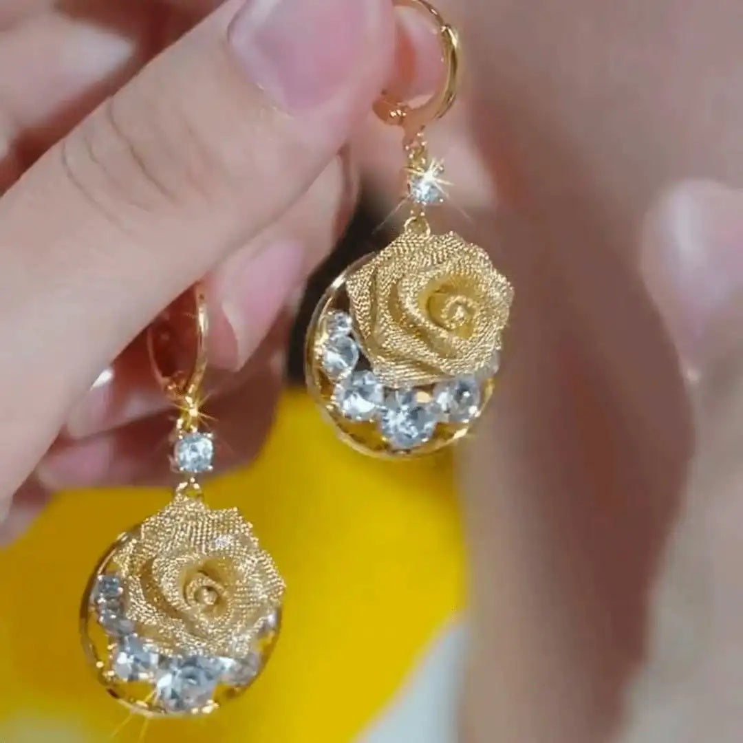 Rose Flower Crystal Earrings