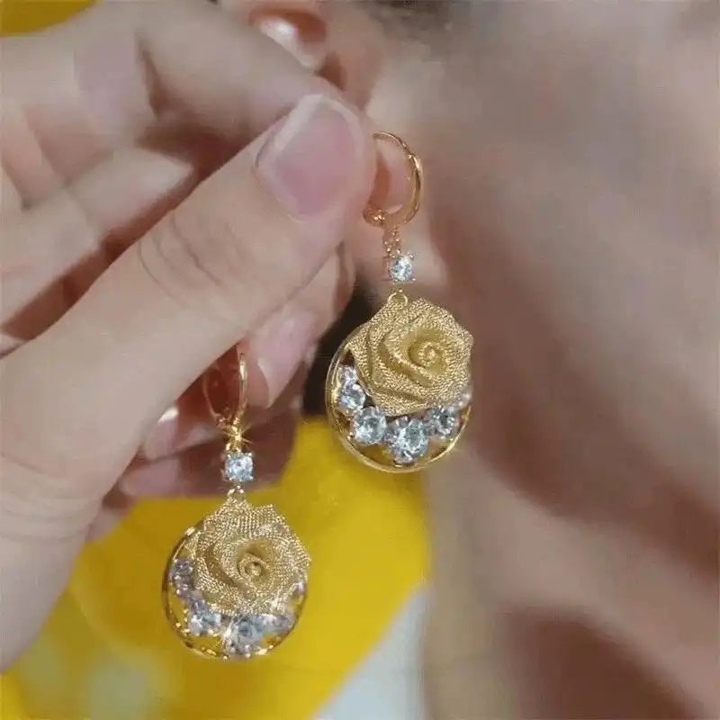 Rose Flower Crystal Earrings