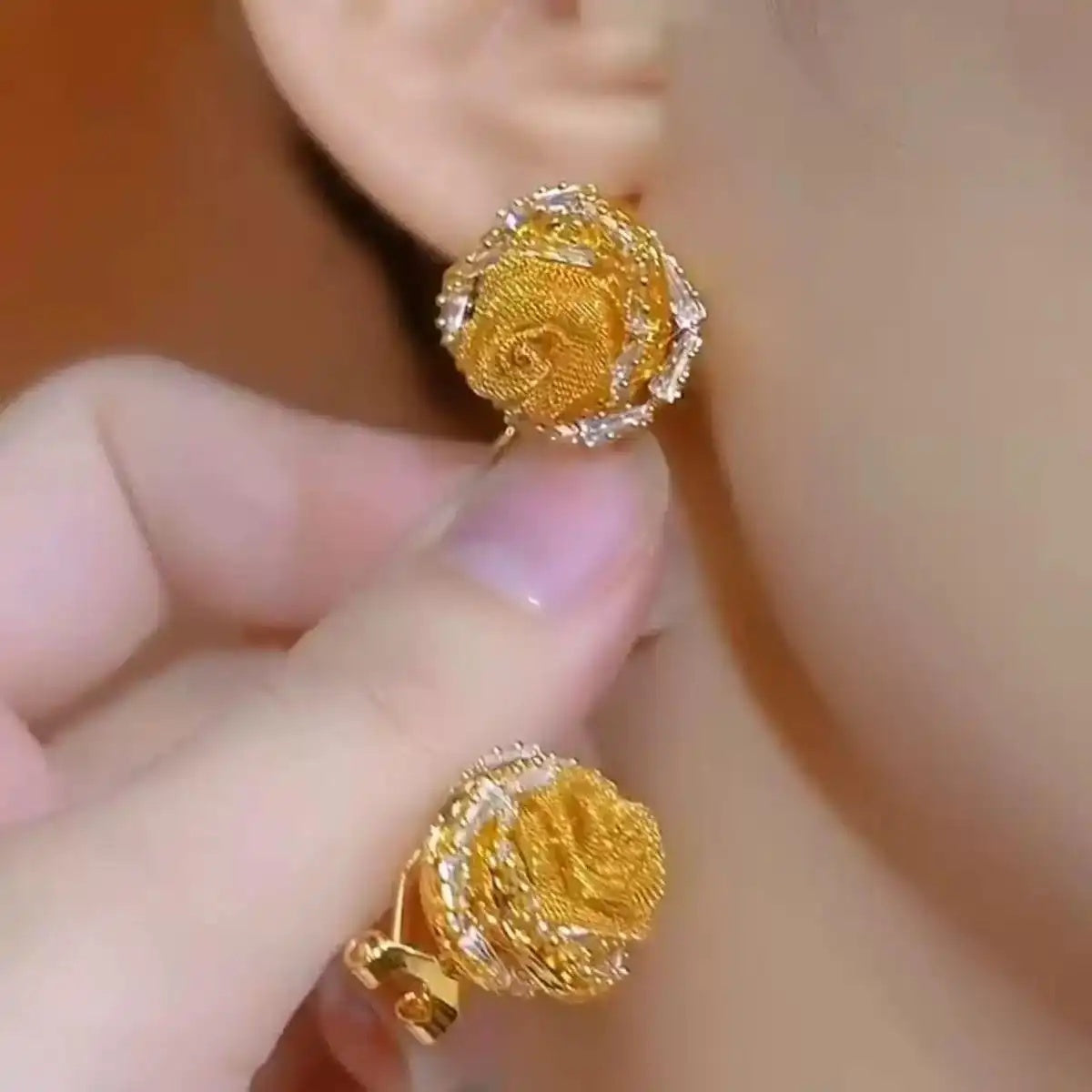 Rose Flower Crystal Floral Earrings