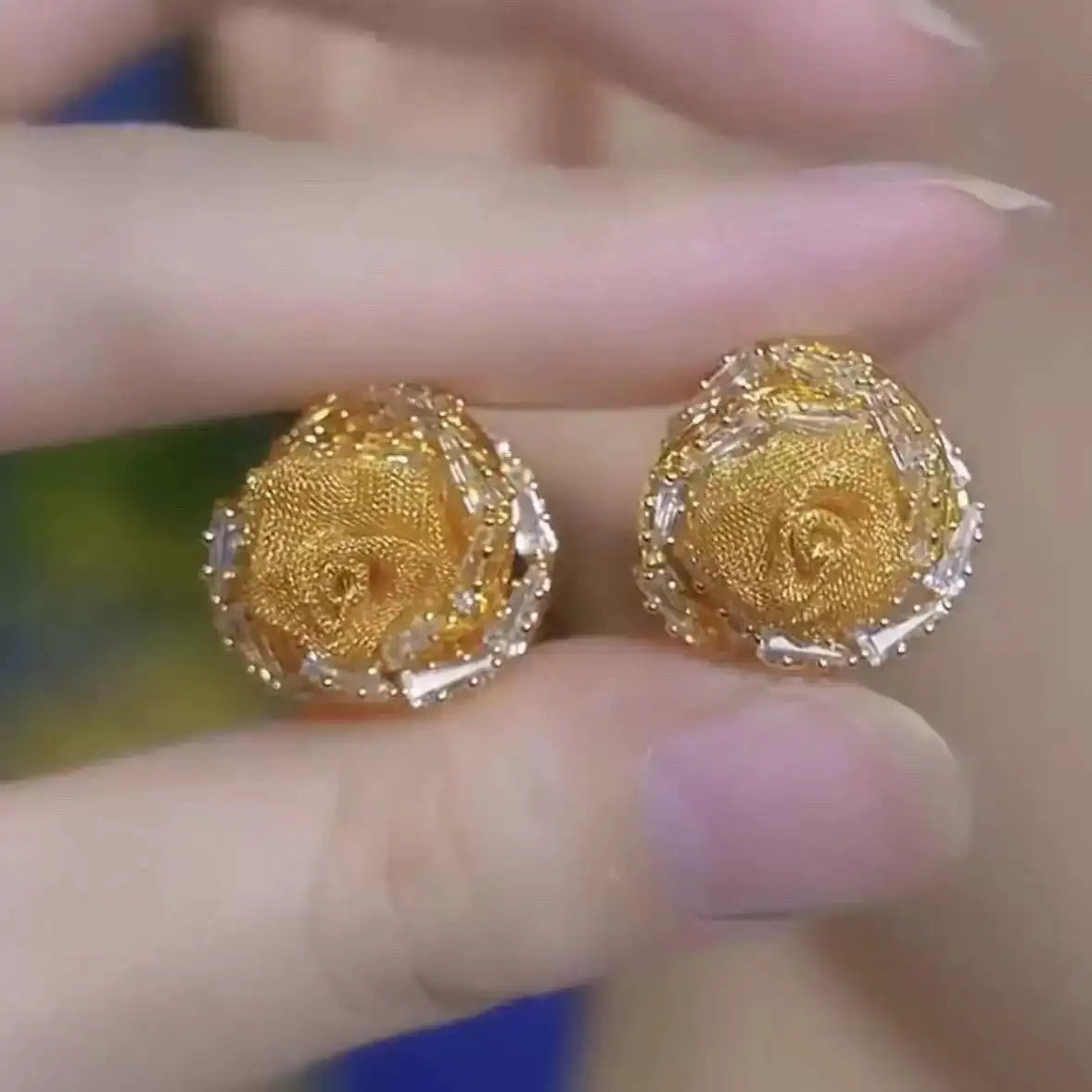 Rose Flower Crystal Floral Earrings