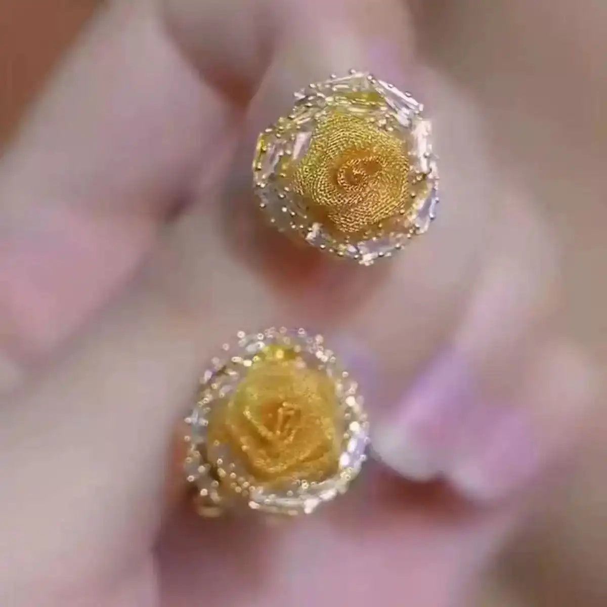 Rose Flower Crystal Floral Earrings