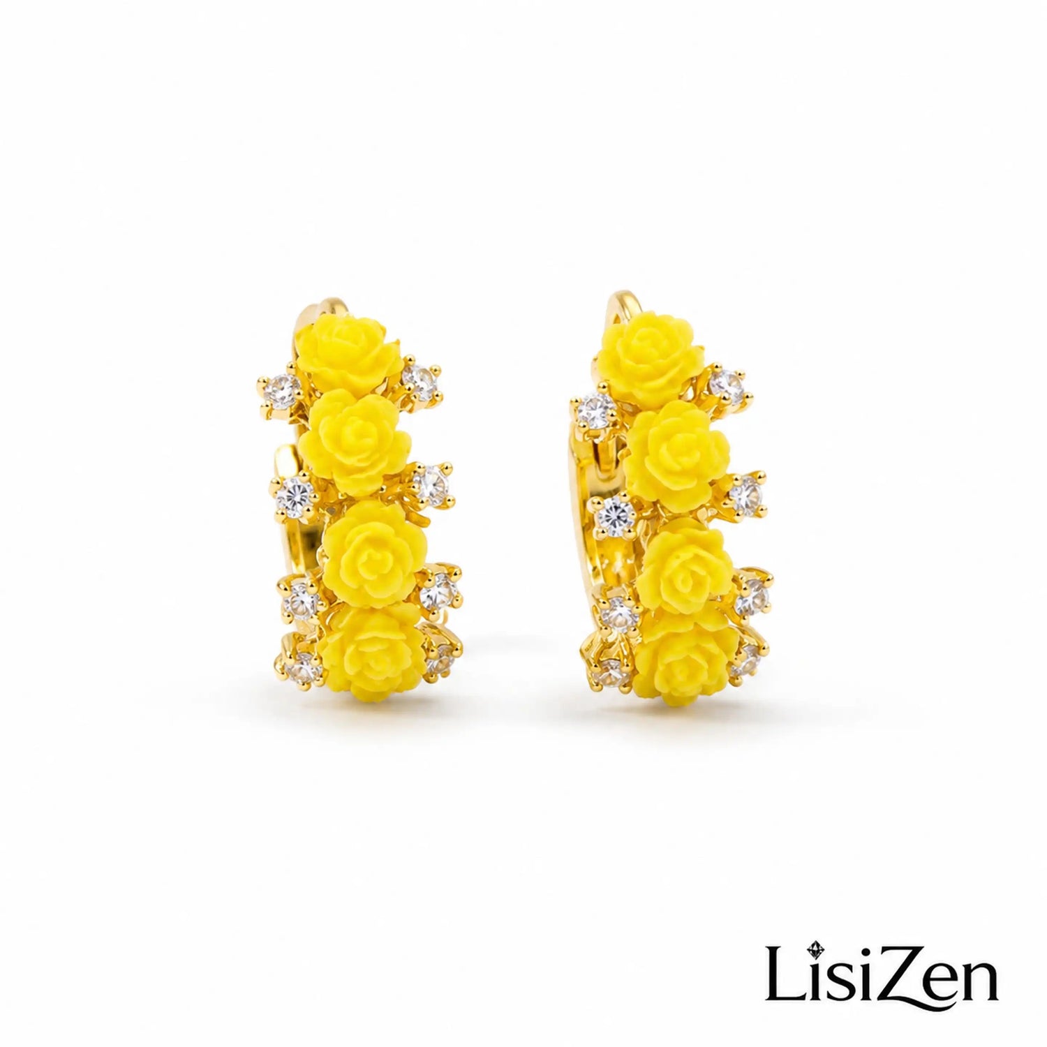 Rose Flower Crystal Hoop Earrings