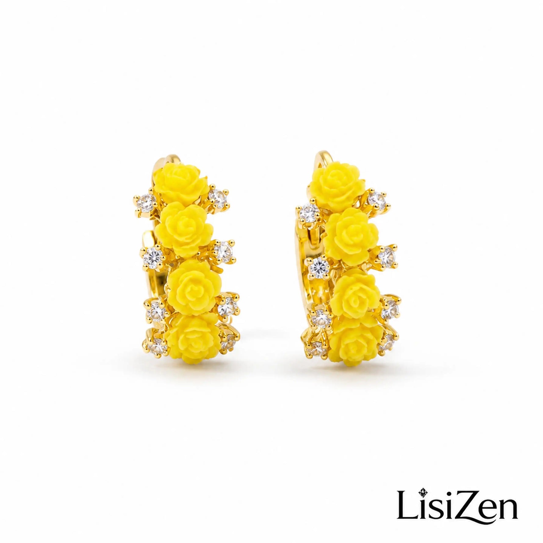 Rose Flower Crystal Hoop Earrings