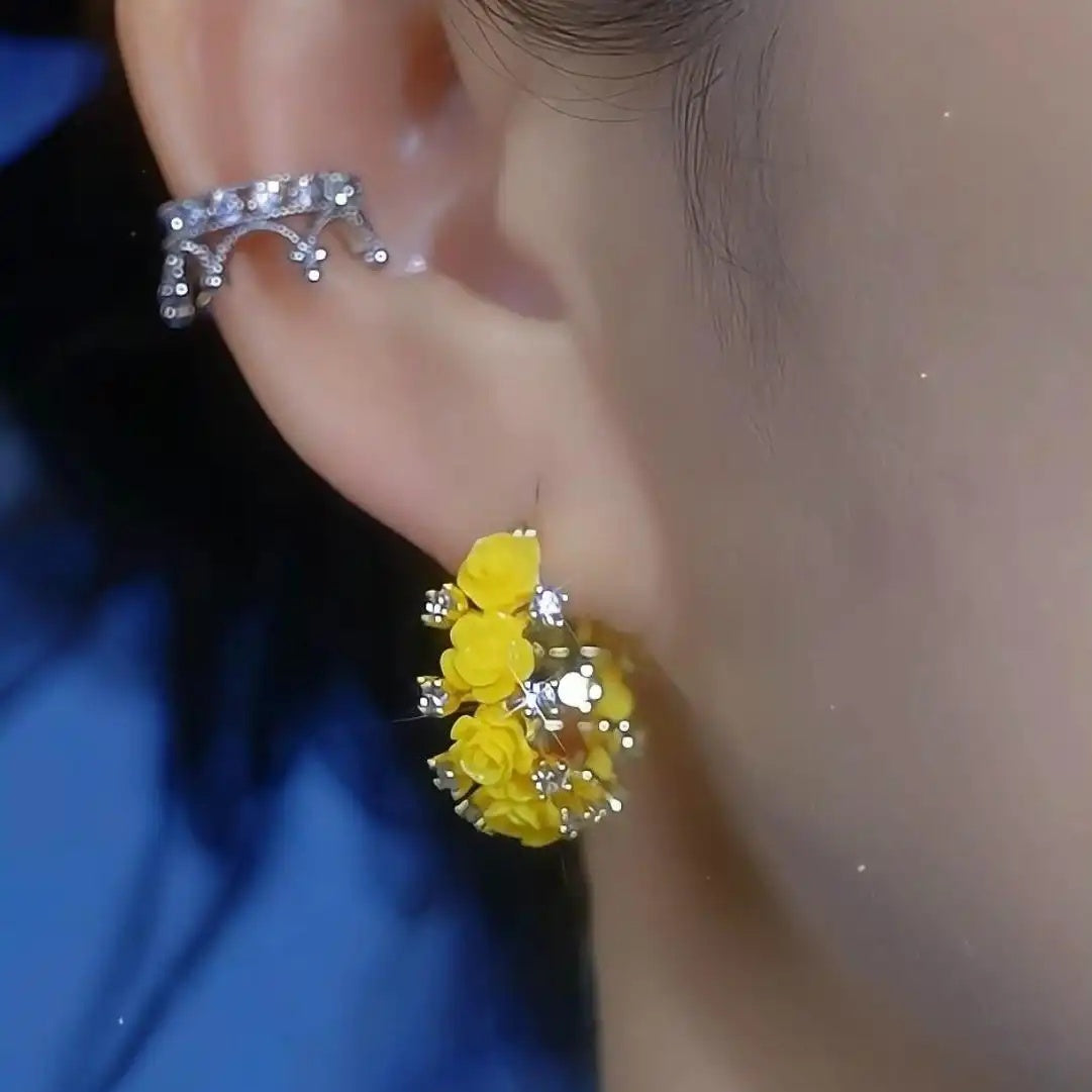 Rose Flower Crystal Hoop Earrings