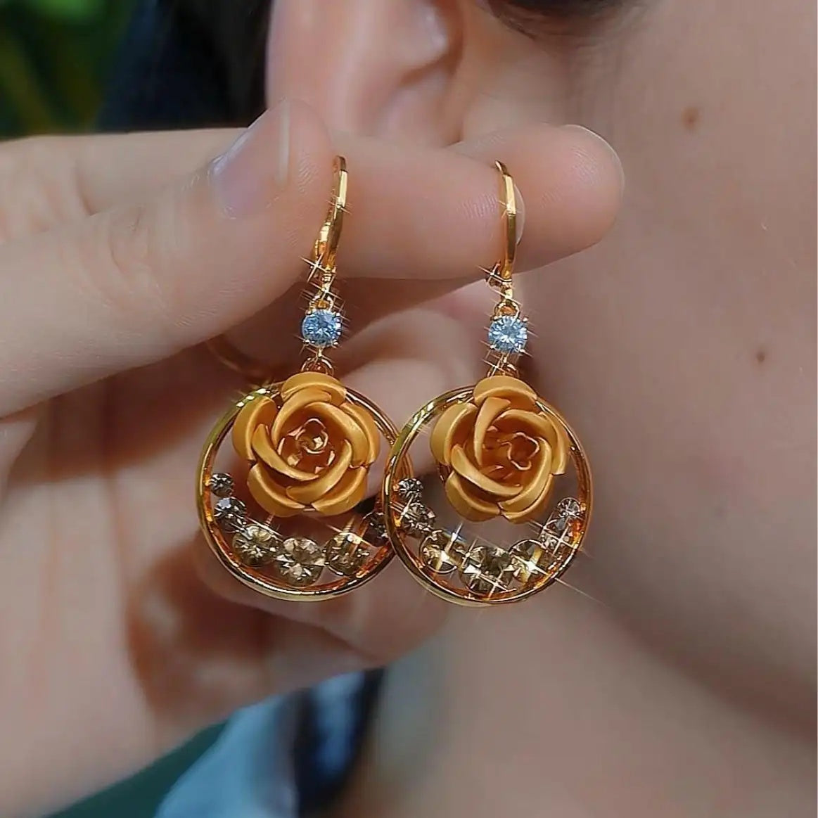 Rose Flower Hoop Earrings