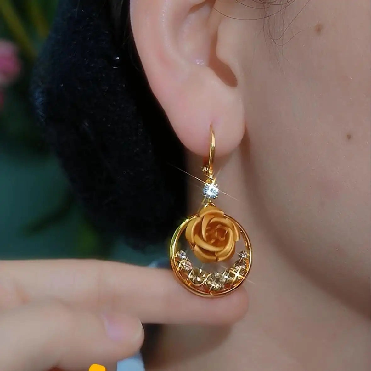 Rose Flower Hoop Earrings