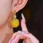 Rose Flower Net Rhinestones Hoop Earrings