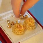 Rose Flower Net Rhinestones Hoop Earrings